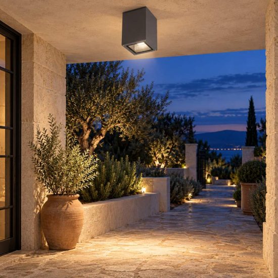 Gea luce amon faretto da soffitto da esterno quadrato grigio antracite e27 ip65