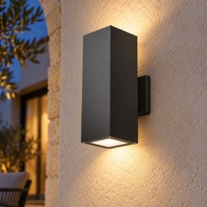 Gea luce amon applique da esterno rettangolare biemissione grigio antracite 2xe27 ip65