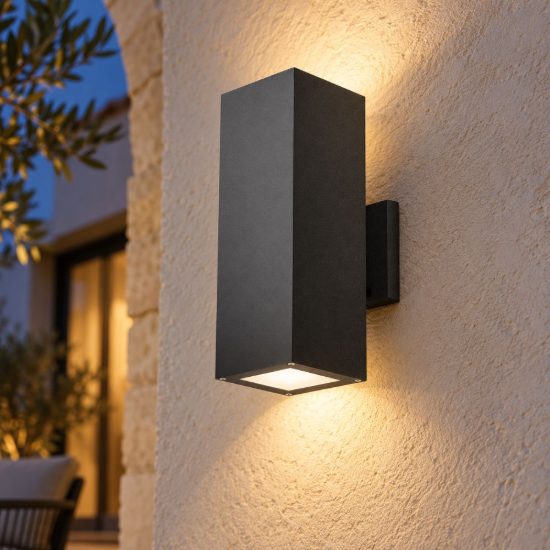 Gea luce amon applique da esterno rettangolare biemissione grigio antracite 2xe27 ip65