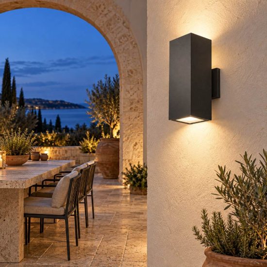 Gea luce amon applique da esterno rettangolare biemissione grigio antracite 2xe27 ip65