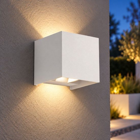 Gea luce ges1020 applique da esterno quadrata biemissione bianca led 2x5w cct 3000-5500k ip65