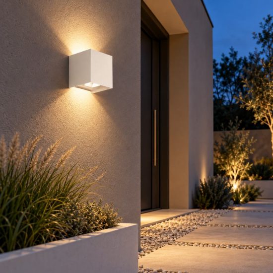 Gea luce ges1020 applique da esterno quadrata biemissione bianca led 2x5w cct 3000-5500k ip65