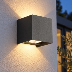 Gea luce ges1020 applique da esterno quadrata biemissione antracite led 2x5w cct 3000-5500k ip65