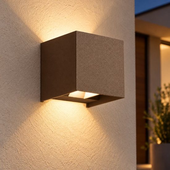 Gea luce ges1020 applique da esterno quadrata biemissione marrone led 2x5w cct 3000-5500k ip65
