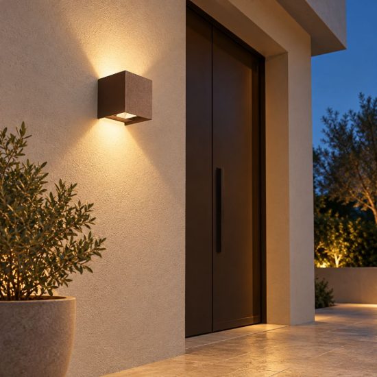Gea luce ges1020 applique da esterno quadrata biemissione marrone led 2x5w cct 3000-5500k ip65
