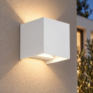 Gea luce ges1020 applique da esterno quadrata biemissione bianca led 2x10w cct 3000-5500k ip65
