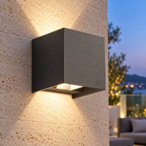 Gea luce ges1020 applique da esterno quadrata biemissione antracite led 2x10w cct 3000-5500k ip65