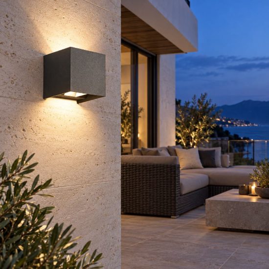 Gea luce ges1020 applique da esterno quadrata biemissione antracite led 2x10w cct 3000-5500k ip65