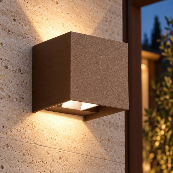 Gea luce ges1020 applique da esterno quadrata biemissione marrone led 2x10w cct 3000-5500k ip65