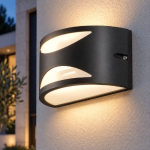 Gea luce ges1040 applique da esterno curva biemissione con decoro grigio antracite e27 ip54