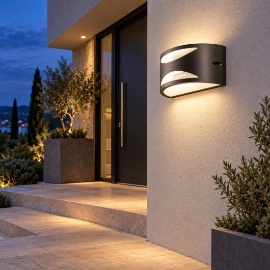Gea luce ges1040 applique da esterno curva biemissione con decoro grigio antracite e27 ip54