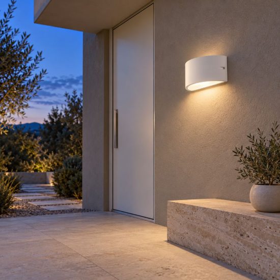 Gea luce ges1050 applique da esterno curva biemissione bianca e27 ip54