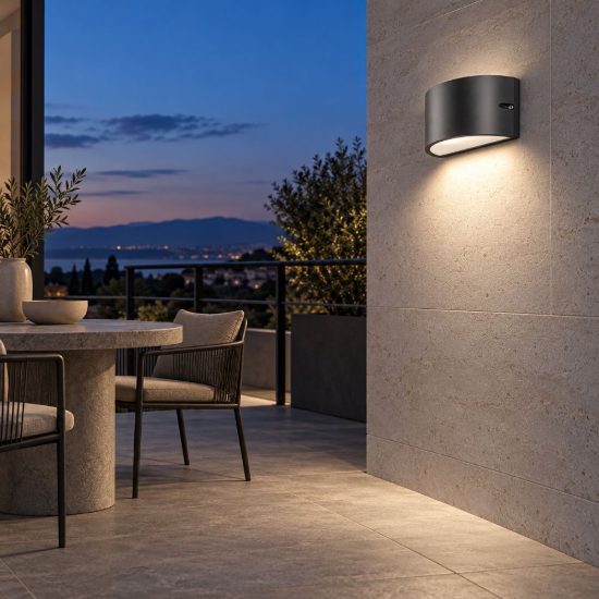 Gea luce ges1050 applique da esterno curva biemissione grigio antracite e27 ip54