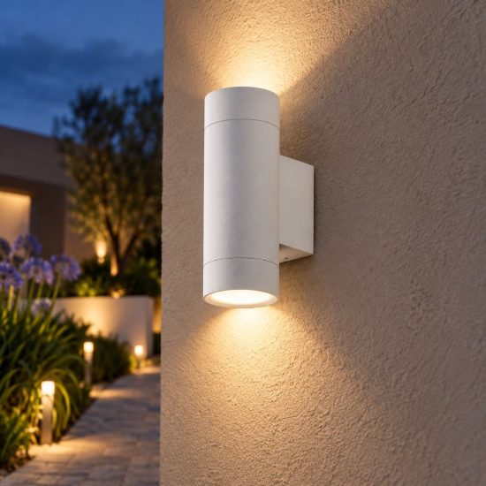 Gea luce ges1060 applique da esterno a cilindro biemissione bianca 2xgu10 ip54
