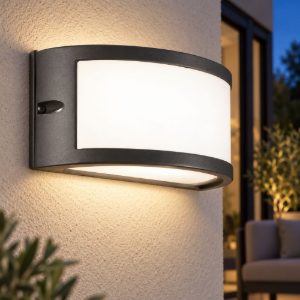 Gea luce ges140 applique da esterno curva biemissione grigio antracite e27 ip54