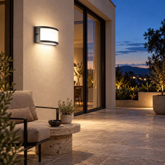 Gea luce ges140 applique da esterno curva biemissione grigio antracite e27 ip54