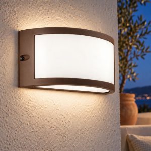 Gea luce ges140 applique da esterno curva biemissione marrone e27 ip54
