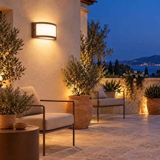 Gea luce ges140 applique da esterno curva biemissione marrone e27 ip54