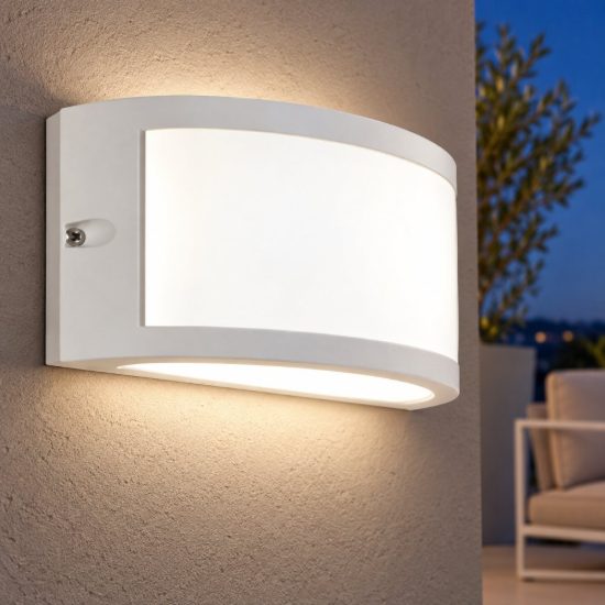 Gea luce ges140 applique da esterno curva biemissione bianca e27 ip54