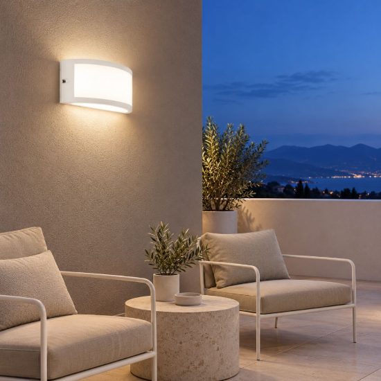 Gea luce ges140 applique da esterno curva biemissione bianca e27 ip54