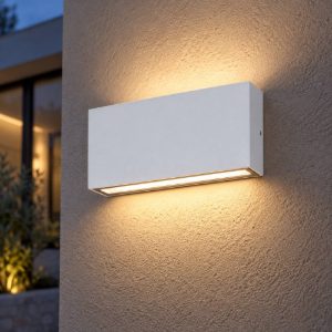 Gea luce ges2210 applique da esterno biemissione piccola bianca led 2x5w cct 3000-5000k ip65