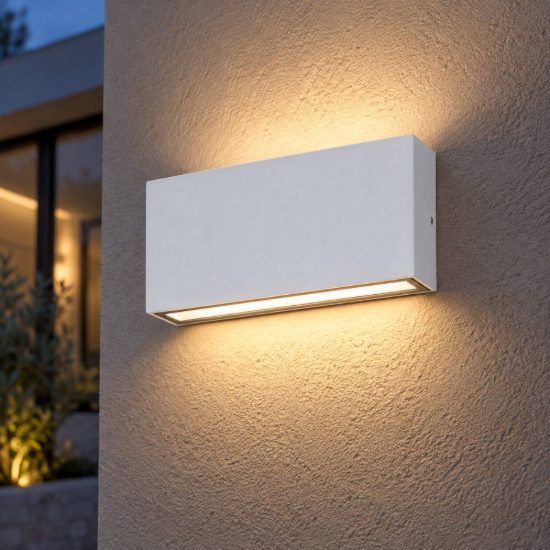 Gea luce ges2210 applique da esterno biemissione piccola bianca led 2x5w cct 3000-5000k ip65