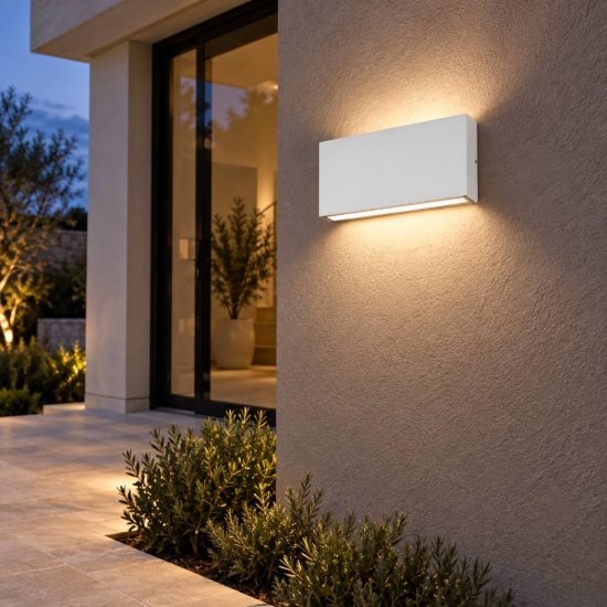 Gea luce ges2210 applique da esterno biemissione piccola bianca led 2x5w cct 3000-5000k ip65