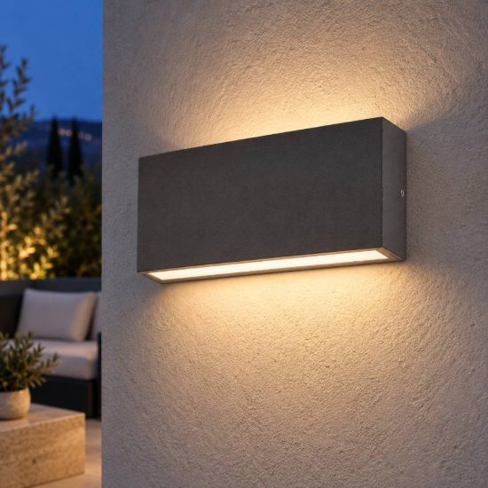 Gea luce ges2210 applique da esterno biemissione piccola antracite led 2x5w cct 3000-5000k ip65