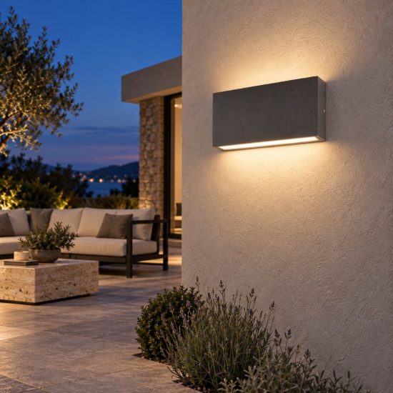 Gea luce ges2210 applique da esterno biemissione piccola antracite led 2x5w cct 3000-5000k ip65