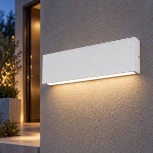 Gea luce ges2210 applique da esterno biemissione grande bianca led 2x10w cct 3000-5000k ip65