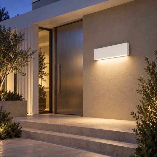 Gea luce ges2210 applique da esterno biemissione grande bianca led 2x10w cct 3000-5000k ip65