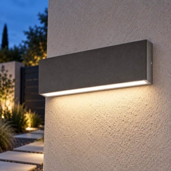 Gea luce ges2210 applique da esterno biemissione grande antracite led 2x10w cct 3000-5000k ip65
