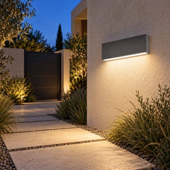 Gea luce ges2210 applique da esterno biemissione grande antracite led 2x10w cct 3000-5000k ip65