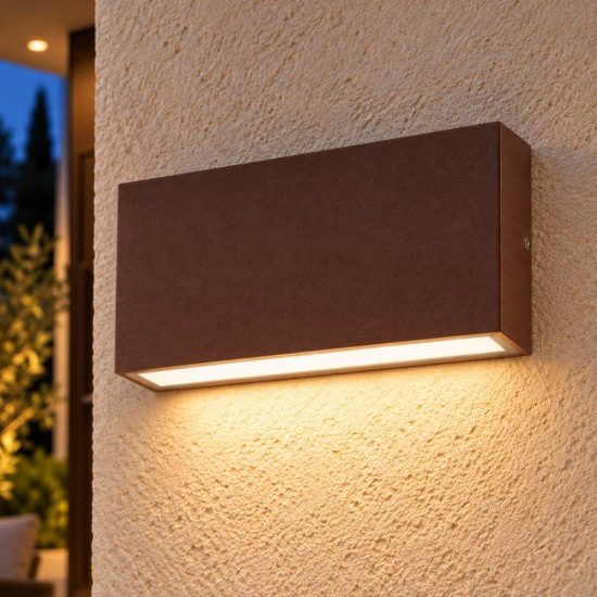 Gea luce ges2210 applique da esterno biemissione grande marrone led 2x10w cct 3000-5000k ip65