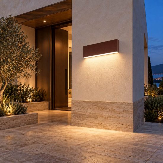 Gea luce ges2210 applique da esterno biemissione grande marrone led 2x10w cct 3000-5000k ip65