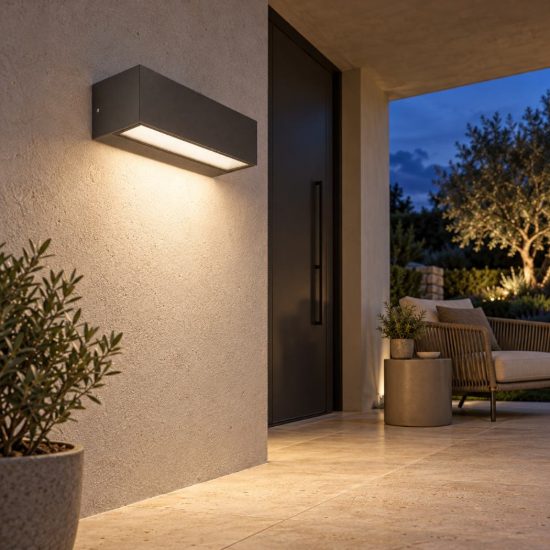 Gea luce ges2240 applique da esterno biemissione piccola antracite led 2x6w cct 3000-5000k ip65