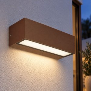 Gea luce ges2240 applique da esterno biemissione piccola marrone led 2x6w cct 3000-5000k ip65
