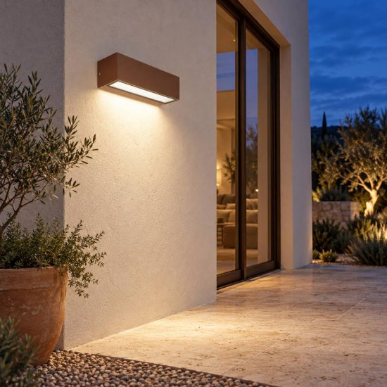 Gea luce ges2240 applique da esterno biemissione piccola marrone led 2x6w cct 3000-5000k ip65