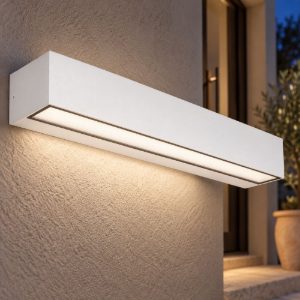 Gea luce ges2240 applique da esterno biemissione grande bianca led 2x18w cct 3000-5000k ip65