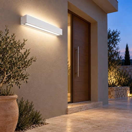 Gea luce ges2240 applique da esterno biemissione grande bianca led 2x18w cct 3000-5000k ip65