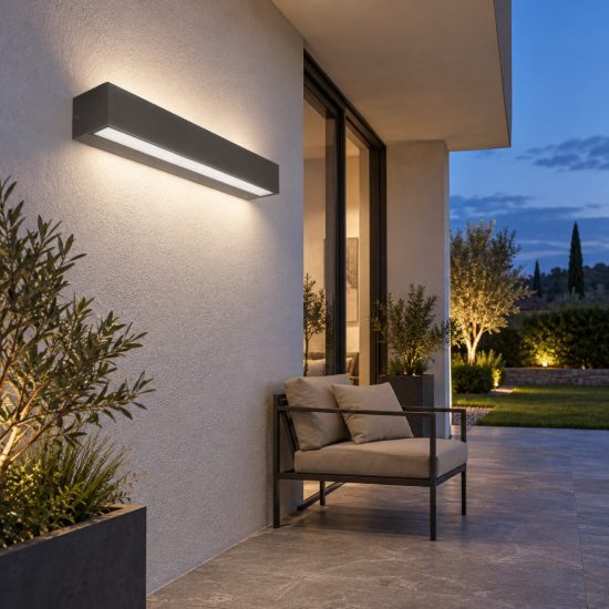Gea luce ges2240 applique da esterno biemissione grande antracite led 2x18w cct 3000-5000k ip65