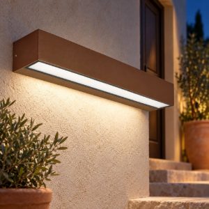 Gea luce ges2240 applique da esterno biemissione grande marrone led 2x18w cct 3000-5000k ip65