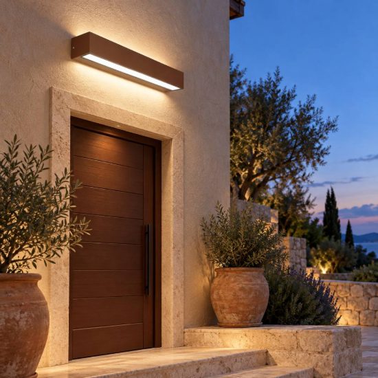 Gea luce ges2240 applique da esterno biemissione grande marrone led 2x18w cct 3000-5000k ip65