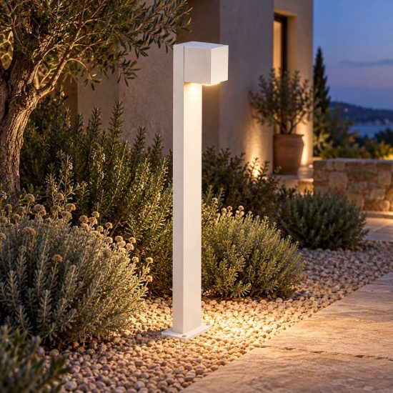 Gea luce ges2300 lampione da giardino paletto rettangolare bianco led 10w cct 3000-6500k ip65