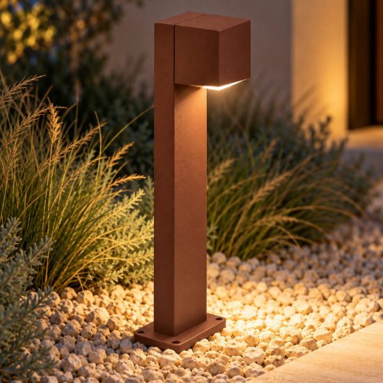Gea luce ges2300 lampioncino da giardino paletto rettangolare marrone led 10w cct 3000-6500k ip65