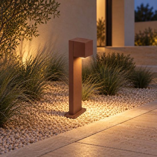 Gea luce ges2300 lampioncino da giardino paletto rettangolare marrone led 10w cct 3000-6500k ip65