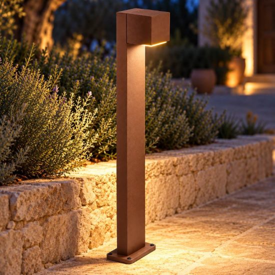 Gea luce ges2300 lampione da giardino paletto rettangolare marrone led 10w cct 3000-6500k ip65