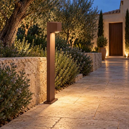 Gea luce ges2300 lampione da giardino paletto rettangolare marrone led 10w cct 3000-6500k ip65