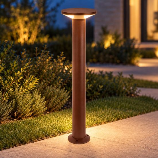 Gea luce ges2330 lampioncino da giardino paletto grande a cilindro marrone led 12w 4000k ip65
