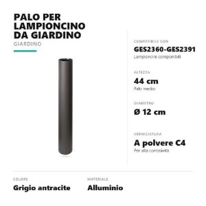 Gea luce ges2360 palo medio per testapalo lampioncini da giardino grigio antracite